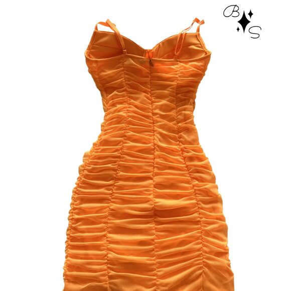 Neon Orange Mini Bodycon Dress | Size: Small - Picture 2 of 2